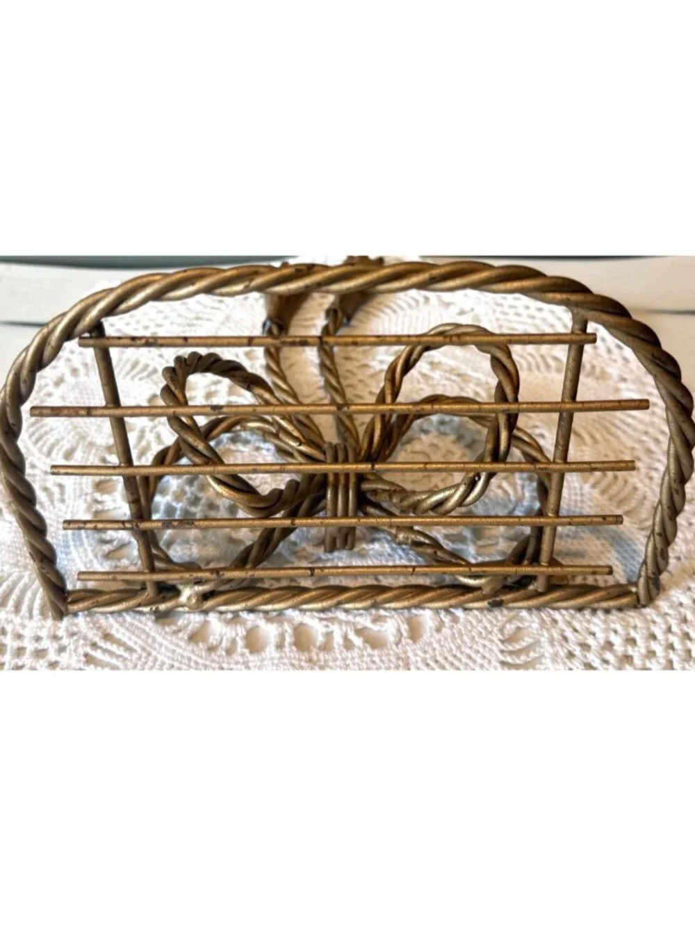 Vintage Gold Metal Bow Wall Shelf Twisted Rope Tassel Hollywood Regency